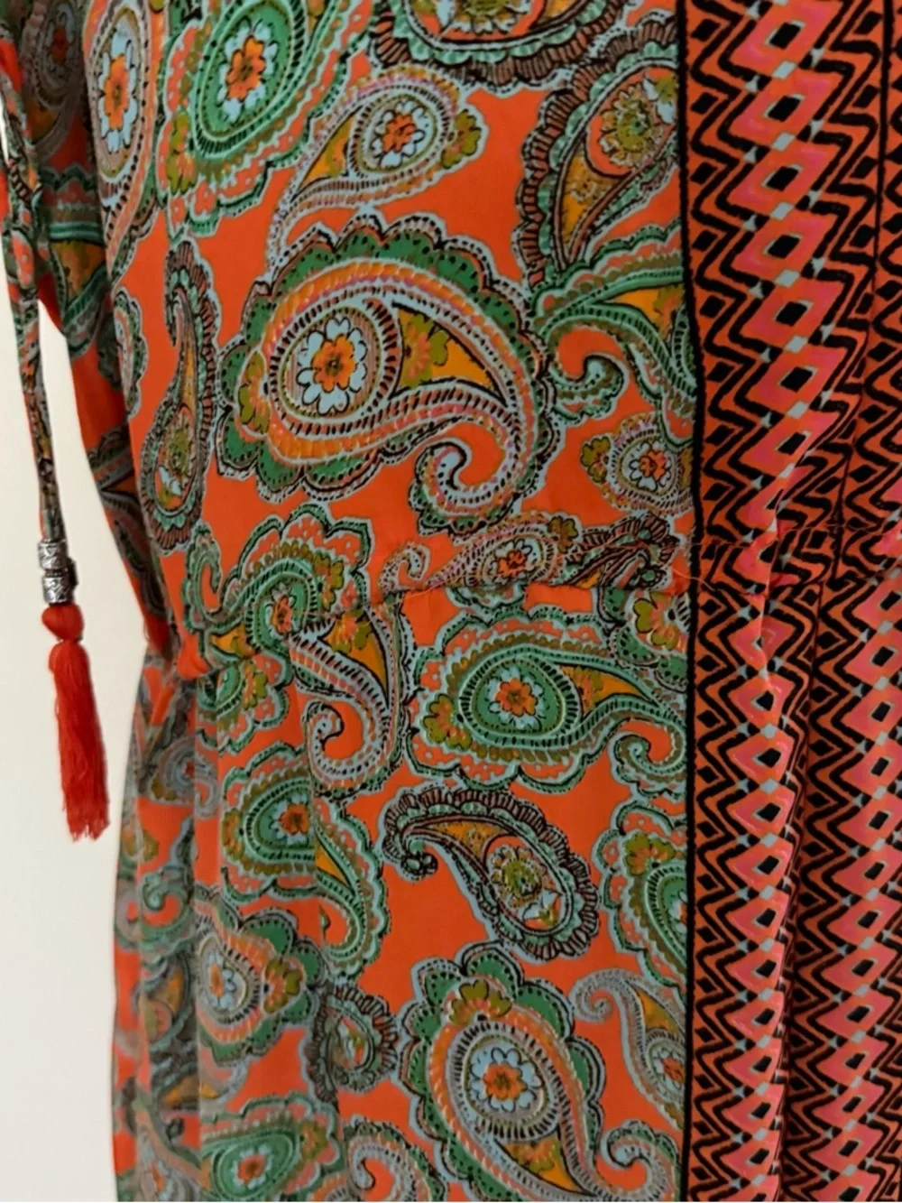 Paisley Print Orange & Green Maxi Dress with Center Panel - Picture 7 of 16